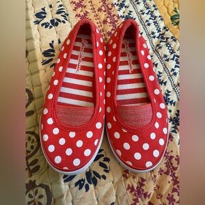 Hanna Andersson "Mimmi" red with white polka dots slip on canvas sneakers